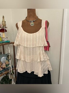 Fairycore Coquette Cream Stripe Ruffle Tank Top by Forever 21
